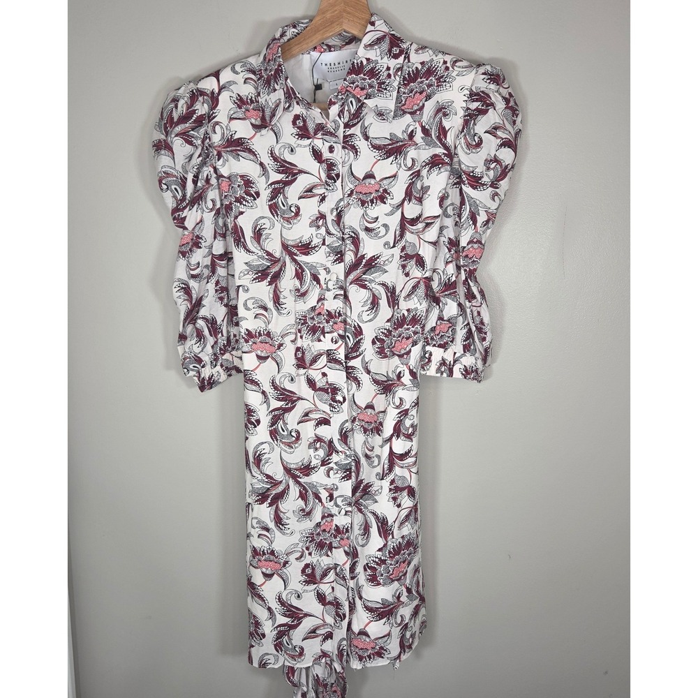 The Shirt Rochelle Behrens Floral Tie Front Shirt Dress Women's L NWT